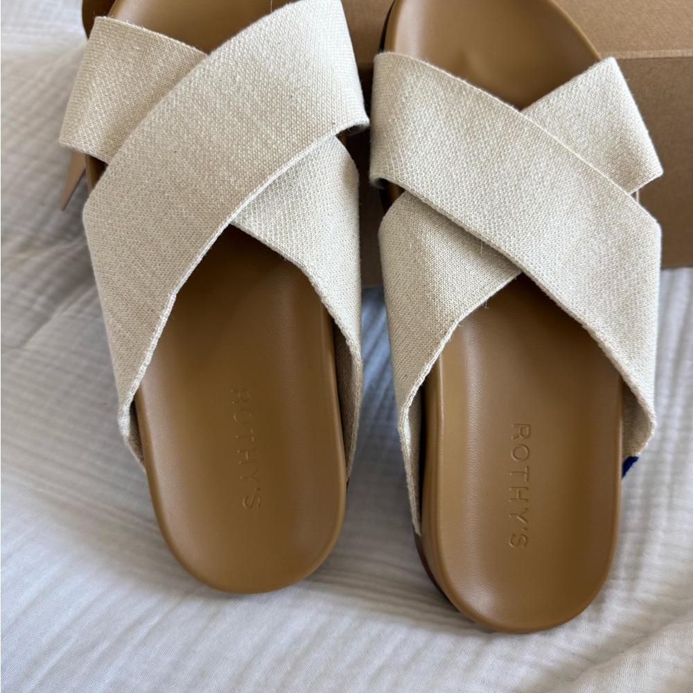 Rothy's Women’s Oat Weekend Knit Cross Strap  Slide Sandals